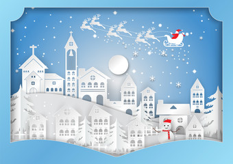 Fototapeta na wymiar Winter season with snowflake, Vector illustration of Merry Christmas, paper art design in the Gift Box