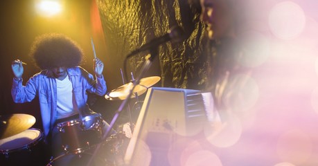 people at concert with transition