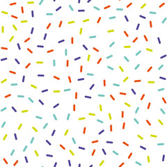 Fototapeta na wymiar Festival seamless pattern with confetti or donut's glaze, sprinkles. Repeating background, vector illustration