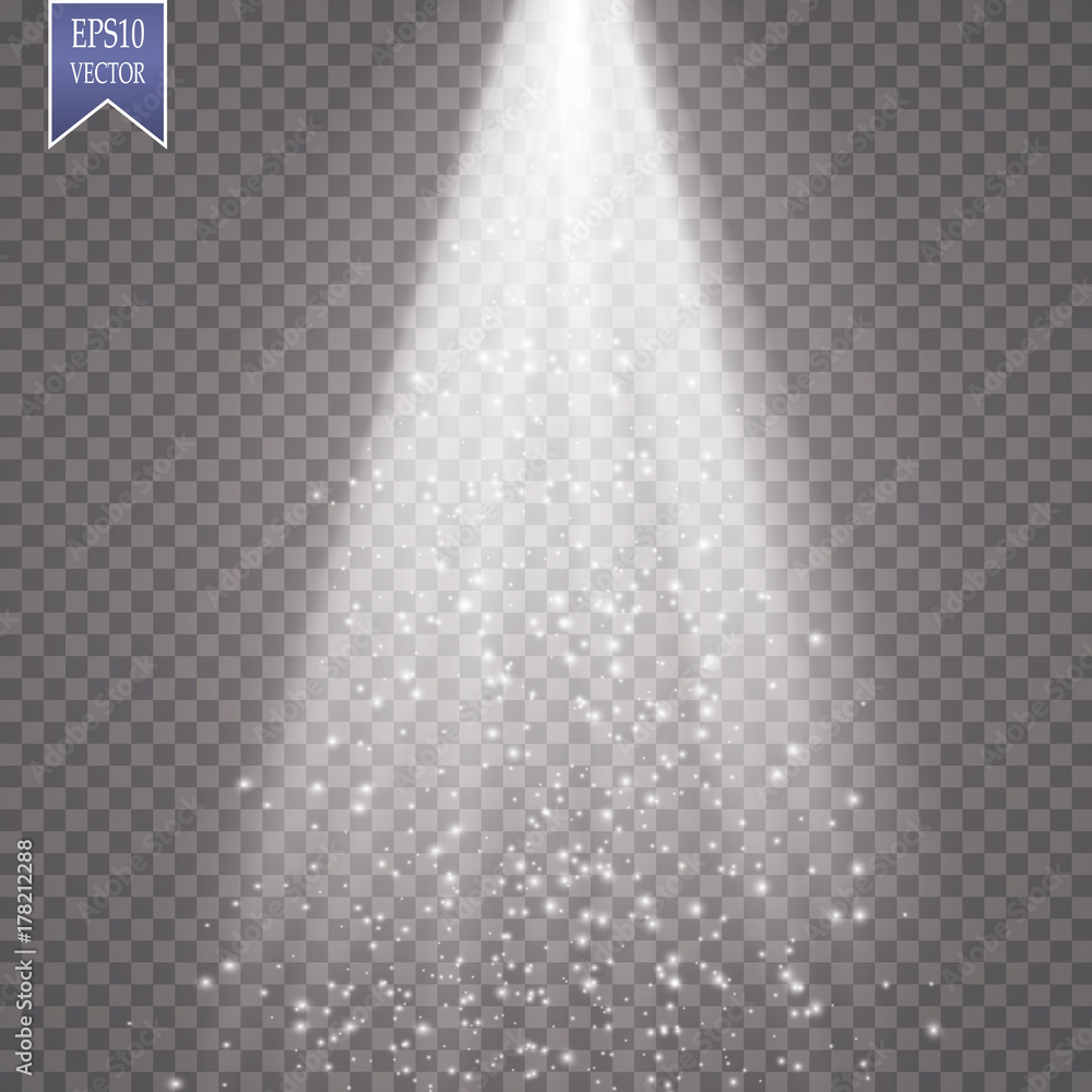 Wall mural light flare special effect with rays of light and magic sparkles.