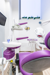 Dental chair with professional tools