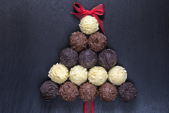 Chocolate Truffles Christmas Tree On Black