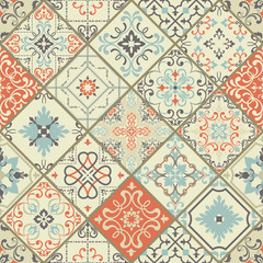 Set of seamless abstract patterns. Colorful tiles background in oriental style. Vector illustration.