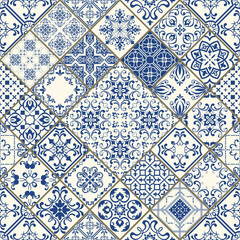 Traditional ornate portuguese decorative tiles azulejos. Vintage pattern. Abstract background. Vector hand drawn illustration