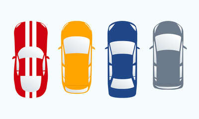 Car icon set. Top view cars in flat style. Vector illustration.