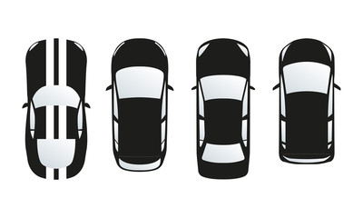Car icon set. Top view. Vector illustration or different type of cars.