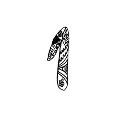 The number One. Vintage. Doodle. Hand drawing. Vector illustration on isolated background.