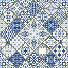 Traditional ornate portuguese decorative tiles azulejos. Vintage pattern. Abstract background. Vector hand drawn illustration