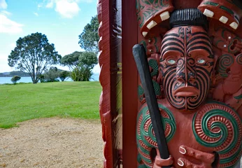 Poster Entrance carving at Maori war canoe house © dpe123