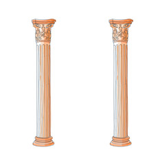 Obraz premium Stylized Greek doodle column Doric Ionic Corinthian columns. Vector illustration. Classical architectural support