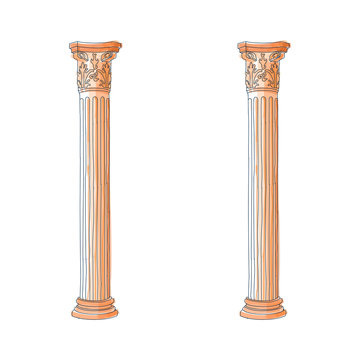 Stylized Greek doodle column Doric Ionic Corinthian columns. Vector illustration. Classical architectural support