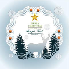 paper art Christmas postcard with Winter Forest