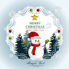 paper art Christmas postcard with Winter Forest 