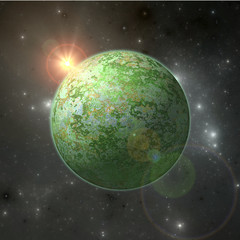 Green alien planet, deep space exoplanet