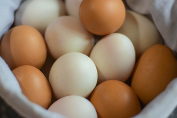 Many eggs are placed in cloth caps. Put on the table
