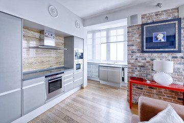
The interior of the kitchen.