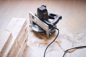 Close up image of circular handsaw.