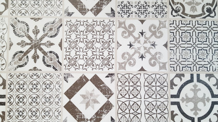 Vintage tiles intricate details for a decorative look.  Ceramic paint floor, ornament Collection Patchwork Pattern Colorful Painted tin Illustration background