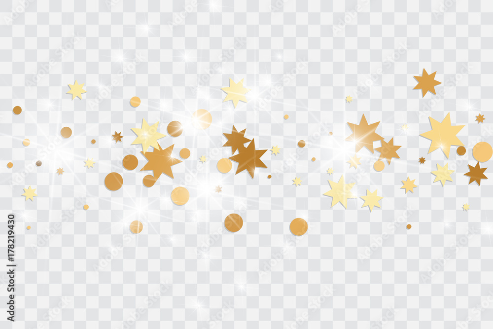 Wall mural falling stars, tinsels and confetti background.