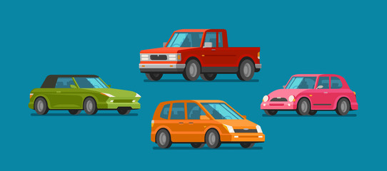 Cars, set of icons. Vehicle, automobile, garage, transport, car service concept. Cartoon vector illustration