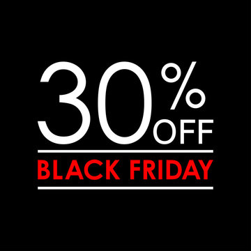30% off. Black Friday sale and discount banner. Sales tag design template. Vector illustration.