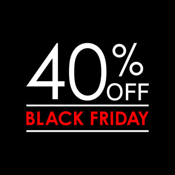 40% off. Black Friday sale and discount banner. Sales tag design template. Vector illustration.