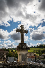Obraz premium Medieval gravestone&nbsp;cross survives time.