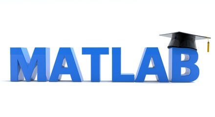 3D illustration of Matlab text wearing a graduation hat