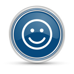 Blauer Button - Smiley - glücklich