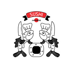 Logo emblem sushi for Japanese restaurant.