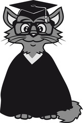kutte hemd mantel abitur schulabschluss college zeugnis bestanden hut hornbrille grau hübsch süß niedlich katze kätzchen comic cartoon design haustier
