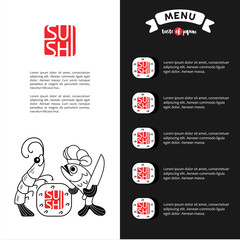 Logo shrimp sushi. Menu template for restaurant of Japanese cuisine.