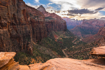 Sunset at Zion National Park, Canyon Overlook trail, Utah, USA