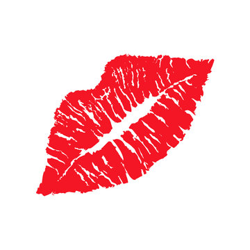 Red lipstick kiss on white background. Realistic vector illustration. Image trace.
