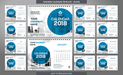 Desk Calendar 2018 template - 12 months included - A5 Size
