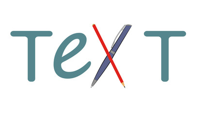word text. a pen and a pencil are used for the letter. vector illustration.
