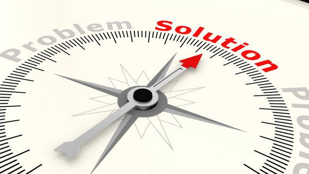 Compass with arrow pointing to the word solution