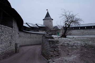 Pskov Krom (the Kremlin) built the end of the XI century - the beginning of the XII century. Russia.
