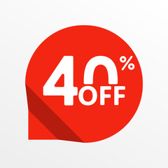 Sale tag icon. 40 percent off. Price off and discount tag design element. Vector illustration.