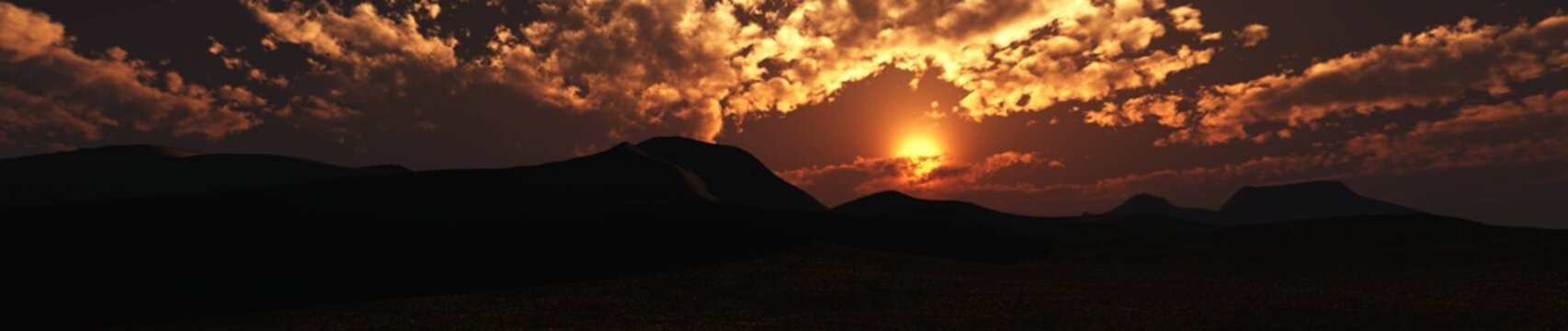beautiful sunset among the mountains, panorama of the mountain sunrise, banner

