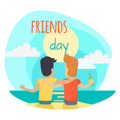 Friends Day Illustration. Two Friends Sit on Beach