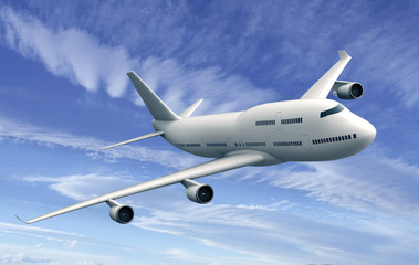 Fototapeta na wymiar flying plane isolated on blue sky background