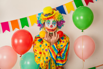 Obraz na płótnie Canvas Bright cheerful clown. Birthday for children. Human emotions