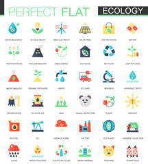 Vector set of flat green technology and ecology icons