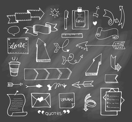 Vector hand drawn sketch set on chalk background