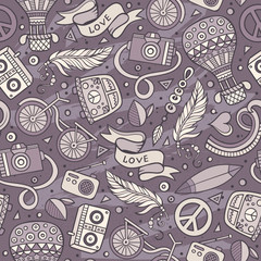 Cartoon vector hippie seamless pattern
