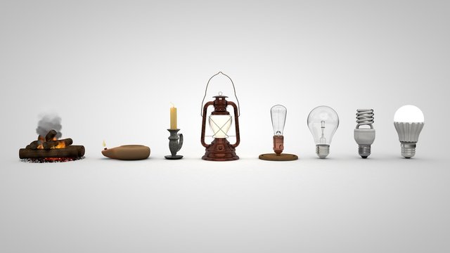 3D illustration of Evolution of lighting