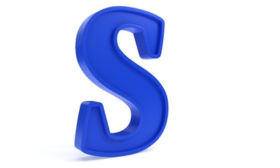 Blue letter S, 3d rendering