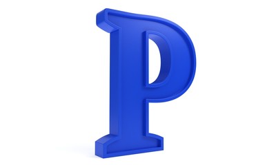 Blue letter P, 3d rendering