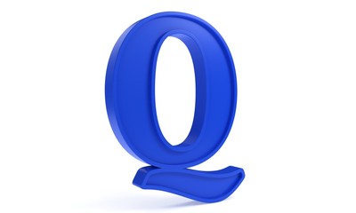 Blue letter Q, 3d rendering